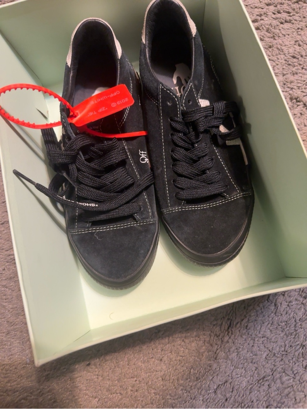 Off-White Pale Green Shoe Box with Barcode Labels